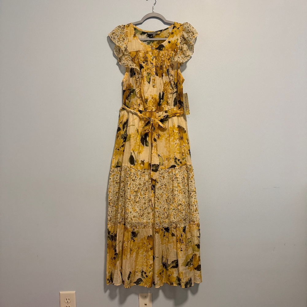 Figueroa Flower Short Sleeve Button Front Floral Print Belted Maxi Dress Size L